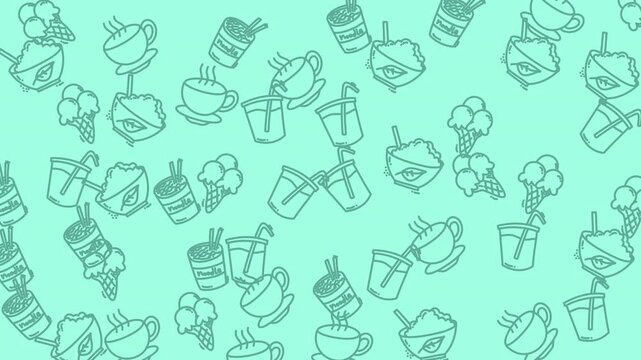 Light green background with sketched food items  ideal for menu designs, recipe cards, food blogs, and restaurant marketing materials.