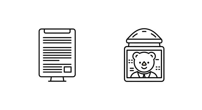 Flat vector outline icons of a digital report display and a whimsical memory jar, representing personal data archives and cherished sentimental history on a clean white background