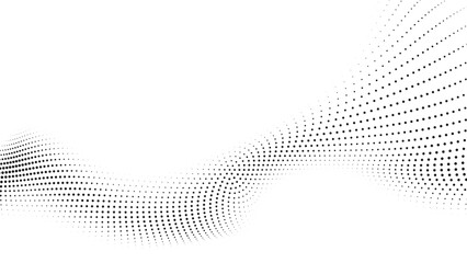 A sleek and modern abstract background with gracefully flowing waves of small grey dots on a pristine white backdrop conveying dynamic simplicity and elegance