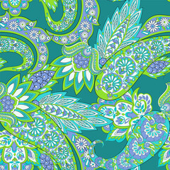Seamless pattern with paisley ornament. Ornate floral decor for fabric. Vector illustration