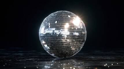 Obraz premium a single brilliantly shiny disco ball rotates against a dark background