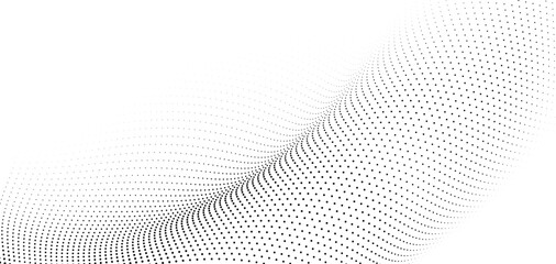 Futuristic Dotted Wave Perspective Abstract Background Dynamic Flowing Pattern of Fading Gray Halftone Points Creating a Minimalist Digital Mesh for Technology and Corporate Banner Design
