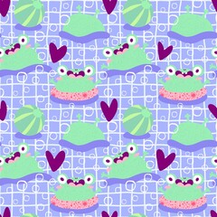 Cartoon animals seamless frogs pattern for wrapping paper and fabrics and kids clothes print and party accessories
