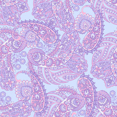 Hand drawn floral paisley seamless vector pattern. Batik style fabric