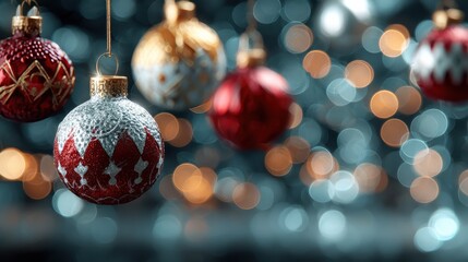 christmas ornaments hanging with bokeh background for festive holiday decor lifestyle seasonal celebration visuals background
