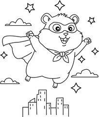 Cute Hamster Coloring Page for Kids and Adults | Printable Pet Line Art