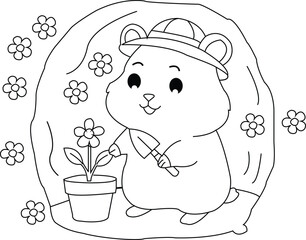 Cute Hamster Coloring Page for Kids and Adults | Printable Pet Line Art