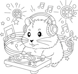 Cute Hamster Coloring Page for Kids and Adults | Printable Pet Line Art