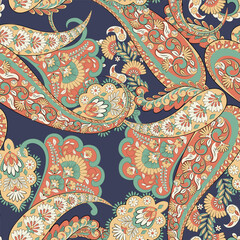 Seamless Paisley pattern in indian batik style. Floral vector illustration