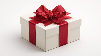 Obraz premium gift box with satin ribbon isolated on pure white photorealistic background