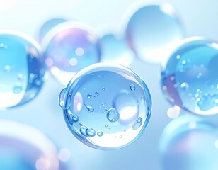 みずみずしい美容成分カプセルが浮かぶ透明感あふれるスキンケアイメージ