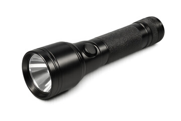 Black led flashlight providing light for emergencies, outdoor adventures, security, and home use, with transparent background
