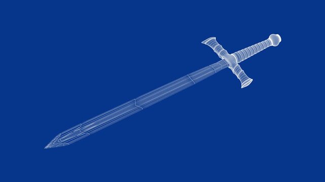 3d wire-frame model of medieval sword