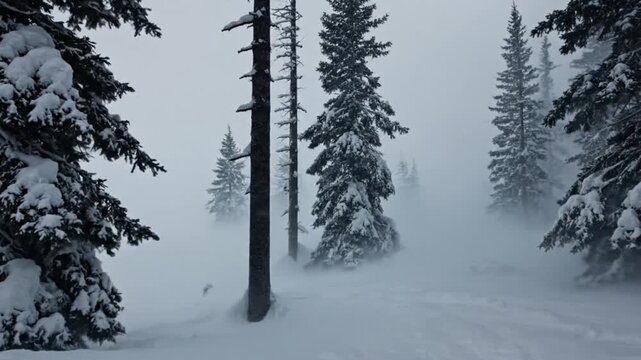 snow covered trees in the forest