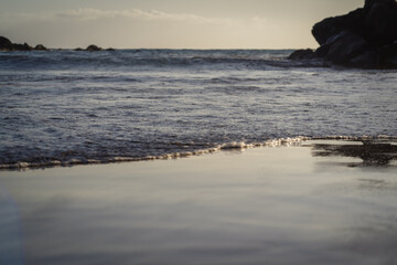 Beautiful seascape with waves on the background of the ocean Tenerife.