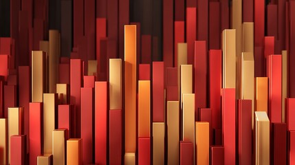Stunning 3D render of vibrant red and gold bars creates a dynamic and visually appealing background for modern business presentations and marketing materials