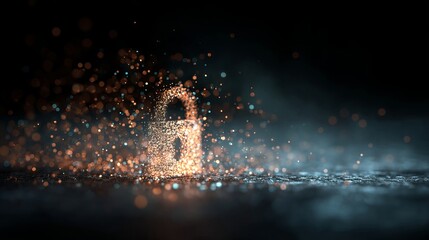 Cybersecurity lock glows with digital particles, offering premium data protection against threats, providing secure solutions for online safety