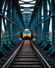 a railway bridge  framed by its steel structure