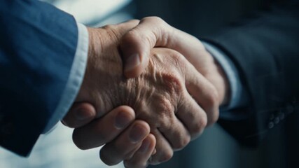 A close-up view of two businessmen shaking hands, symbolizing trust, partnership, and successful collaboration in a professional setting, representing unity, agreement, and mutual respect in business - Powered by Adobe