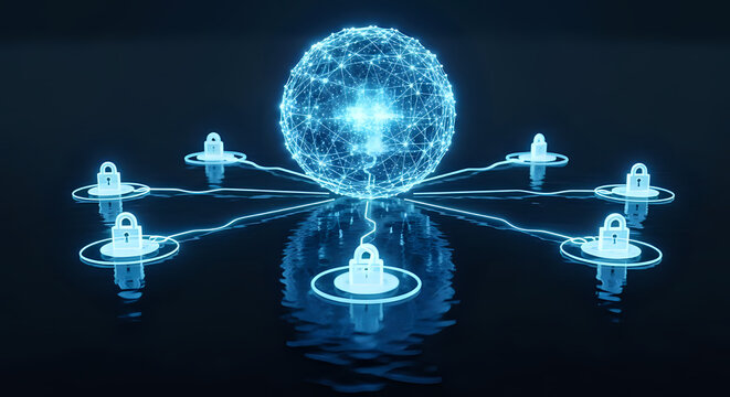 Secure network globe connecting padlocks for enhanced security and data protection in futuristic technology