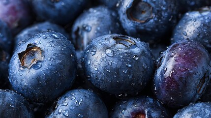 Fresh blueberries glistening with water droplets offer a vibrant and healthy treat for breakfast, baking, or snacking anytime you want something delicious