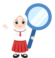 Cartoon Girl in School Uniform with Magnifying Glass Illustration
