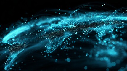 Dynamic glowing digital world map with interconnected data streams creating a vibrant global network for futuristic business and technology concepts