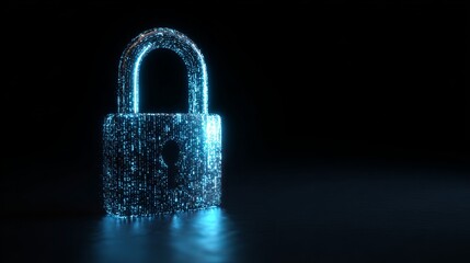 Stunning glowing blue digital padlock formed from data streams, symbolizing cybersecurity and secure information technology protection.