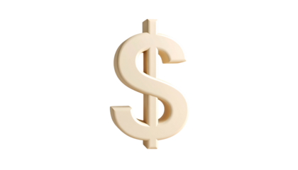 Isolated 3D render of a dollar sign with soft beige color on a black background