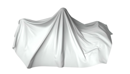 An ethereal white cloth draped over an unseen form against a stark black background