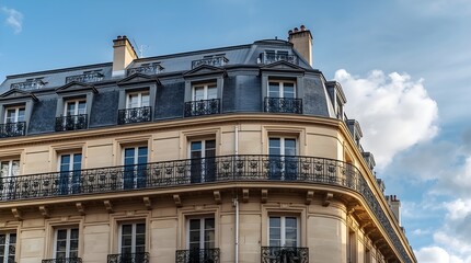 Fototapeta premium Facade of an old building in paris, Facade of an old building