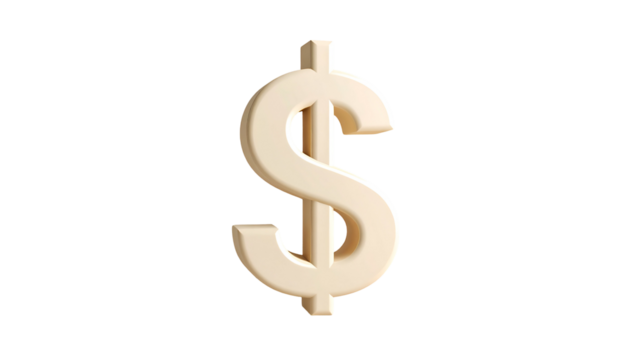 Isolated 3D render of a dollar sign with soft beige color on a black background