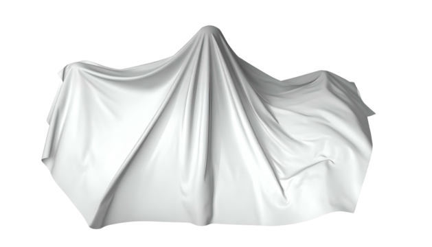 An ethereal white cloth draped over an unseen form against a stark black background