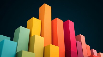 Fototapeta premium Vibrant abstract bar graph rising with modern design and bright colors, symbolizing growth and success in a dynamic business environment.