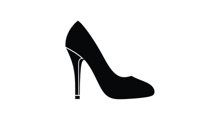 Simple black silhouette of a high heeled shoe on white background