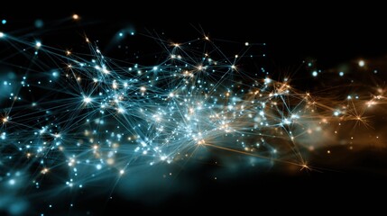 Fototapeta premium Stunning Abstract Illustration Showcasing a Vibrant Network of Glowing Particles in Blue and Gold Against a Dark Background