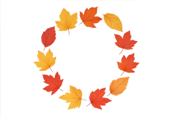 Autumn Maple Leaves Wreath Circle – Realistic Fall Foliage Ring on Transparent Background