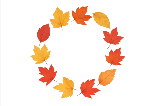 Autumn Maple Leaves Wreath Circle – Realistic Fall Foliage Ring on Transparent Background - Powered by Adobe