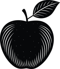 Stylized black silhouette of a fruit apple with leaf and stem simple