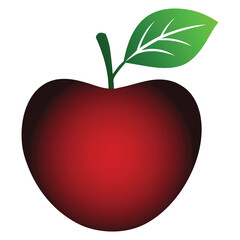Single dark red apple with green leaf on stem fruit healthy food isolated 