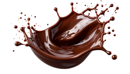 A dynamic, artistic depiction of a rich, flowing chocolate splash with intricate details