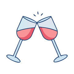 Illustration of two wine glasses toasting for celebration party and special occasion event