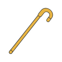 Illustration of a wooden walking cane for mobility assistance and support with curved handle design