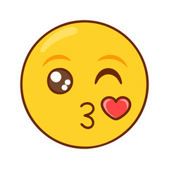 Kissing face emoji vector illustration cute winking emoji with heart emoji for valentine day