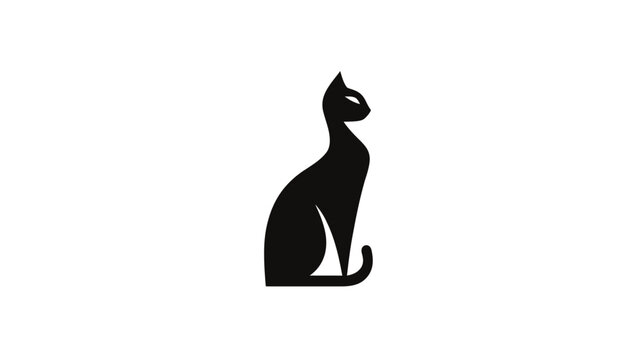 An elegant, minimalist vector icon of an Egyptian cat in profile, with a sleek body and a simple ankh symbol incorporated into its ear.