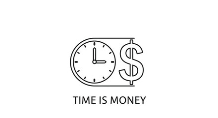 Clock and dollar sign illustration represents the concept of time is money