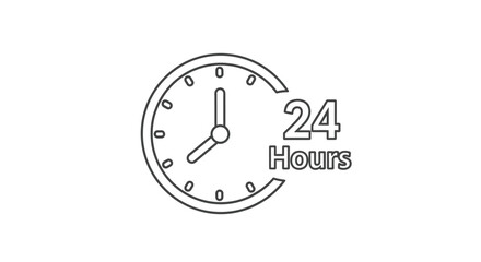 A simple black and white line drawing of a clock displaying twenty four hours
