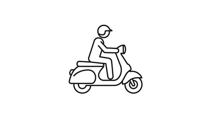 Simple line drawing depicts a person riding a scooter vehicle
