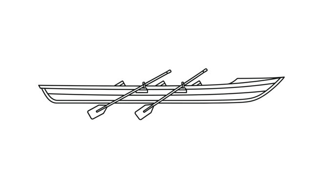 Simple black and white illustration of a rowboat with two oars