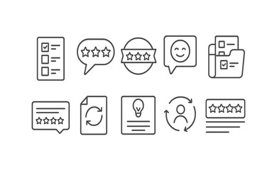Review, feedback line icon set. Customer satisfaction, rating system, linear icons collection